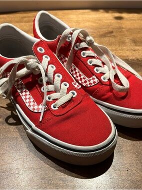 Vans Red and White Low-Top Canvas Sneakers